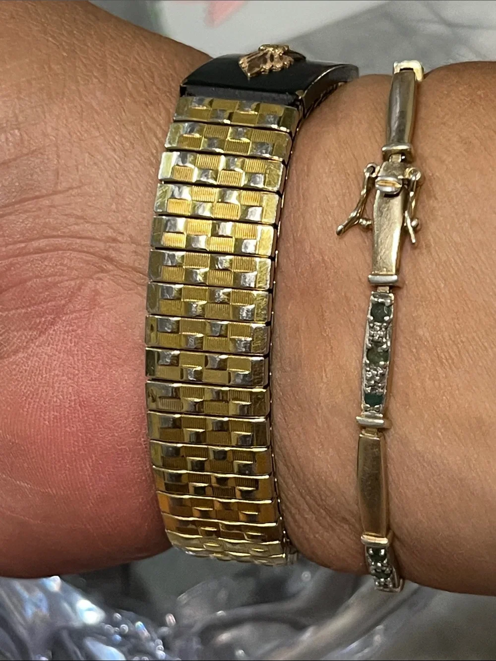 Gold-Tone Women's Watch with Black Dial and Black Bracelet Accent